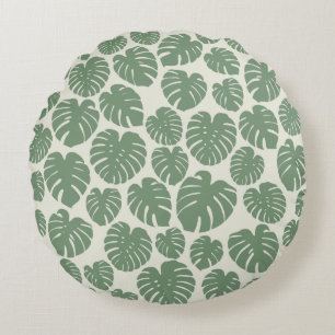 Monstera - Green  Round Pillow