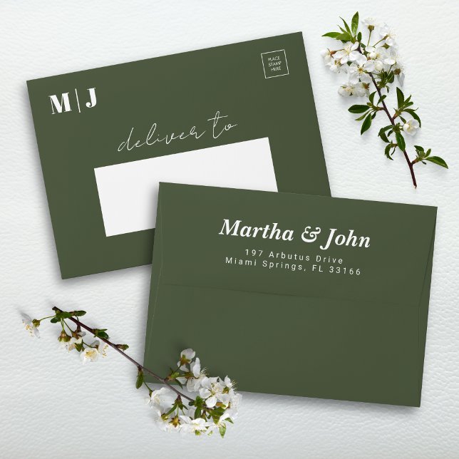 Monstera Green Simple Wedding Invitation Envelope (Monstera green wedding envelopes bring fresh tropical elegance to your invitation suite.)