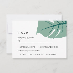 Monstera Green Wedding RSVP meal choice Card