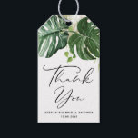 Monstera Greenery Summer Bridal Shower Thank You Gift Tags<br><div class="desc">Add a tropical accent to your gifts and favours with these customizable bridal shower gift tags. It features watercolour tropical greenery. Personalize by adding your details. These tropical gift tags are perfect for summer weddings,  bridal showers,  baby showers,  birthdays and more.</div>