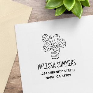 Monstera Houseplant Address Rubber Stamp