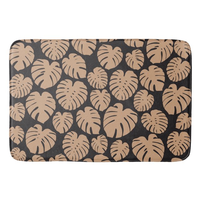 Monstera in Tan and Black Bath Mat (Front)