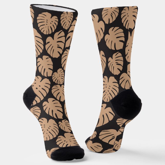 Monstera in Tan and Black Socks (Angled)