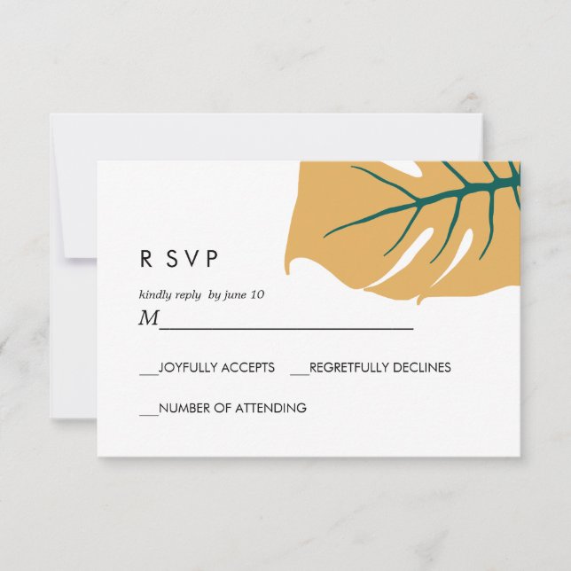 Monstera | Jaune |  Réponse de mariage RSVP (Devant)