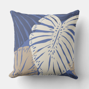 Monstera Jungle Hawaiian Tropical Leaves - Blue Outdoor Pillow