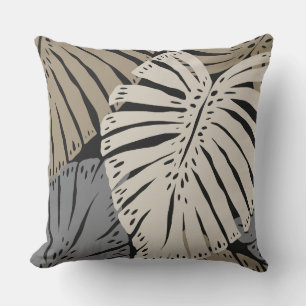 Monstera Jungle Hawaiian Tropical Leaves - Neutral Outdoor Pillow