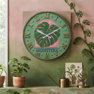 Monstera Leaf Botanical  Large Clock