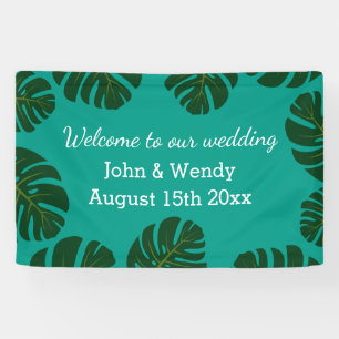 Monstera leaf design beach wedding welcome banner