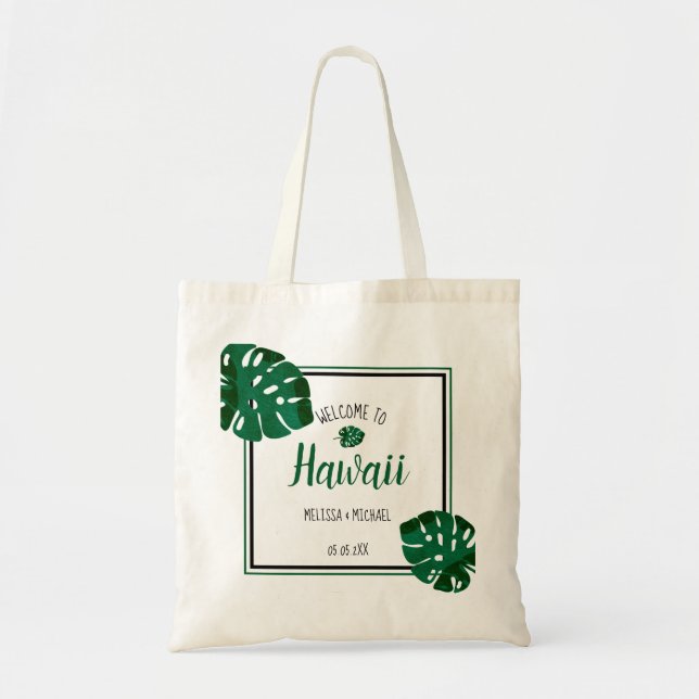 Monstera Leaf Destination Wedding Welcome Tote Bag (Front)
