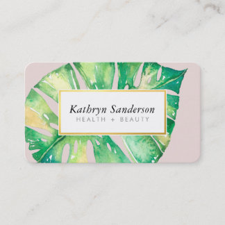 MONSTERA LEAF eco painted modern watercolor pink Business Card