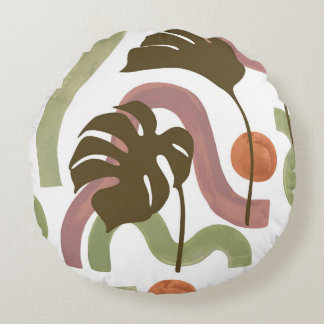 Monstera Leaf: Elegant Watercolor Poster Round Pillow