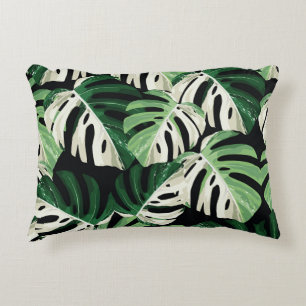 Monstera Leaf Exotic Black Pattern Accent Pillow