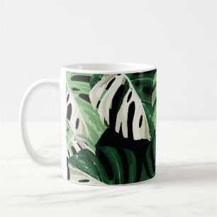 Monstera Leaf Exotic Black Pattern Coffee Mug