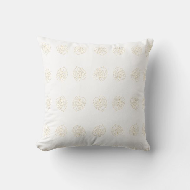 Monstera Leaf Gold Design.  Throw Pillow (Front)