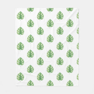 Monstera Leaf Green Design. Fleece Blanket