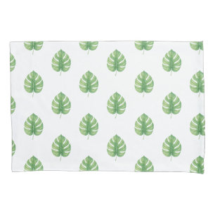 Monstera Leaf Green Design.  Pillowcase