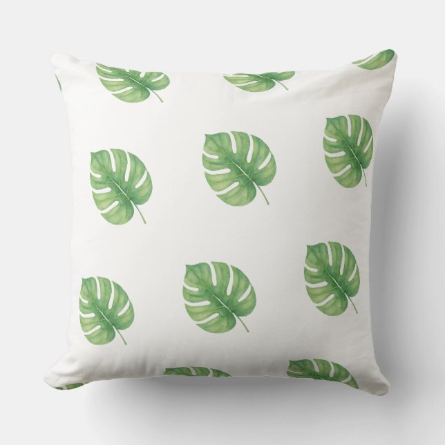 Monstera Leaf Green Design.  Throw Pillow (Front)