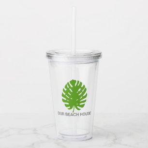 Monstera Leaf Green Navy Modern Coastal Pool  Acrylic Tumbler