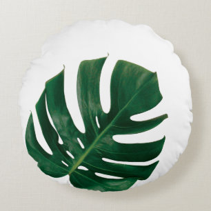 Monstera Leaf island design - Tropical Green Round Pillow