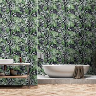 Monstera leaf jungle tropical foliage black green wallpaper