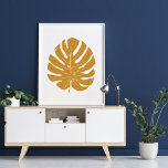Monstera Leaf Nature Drawing in Mustard Yellow Poster<br><div class="desc">A modern minimalist botanical design of a tropical monstera deliciosa leaf in a trendy golden amber color.</div>