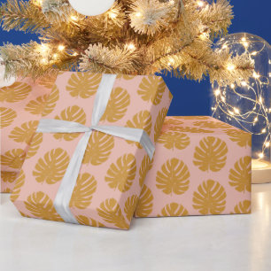 Monstera Leaf Nature Drawing   Yellow and Blush Wrapping Paper