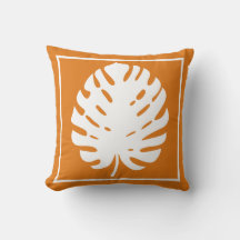 Monstera Leaf Orange White Coastal Modern Nautical