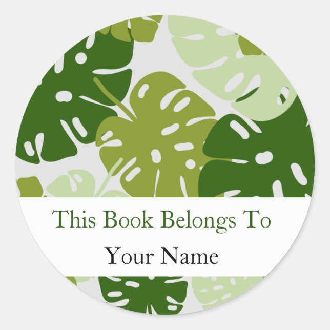 Monstera Leaf Pattern Bookplate Classic Round Sticker (Front)
