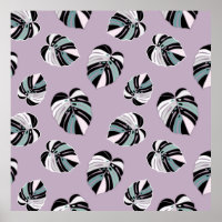 Monstera Leaf Pattern - Purple Green Black White