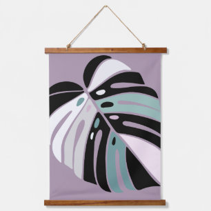 Monstera Leaf - Purple Green Black White Hanging Tapestry