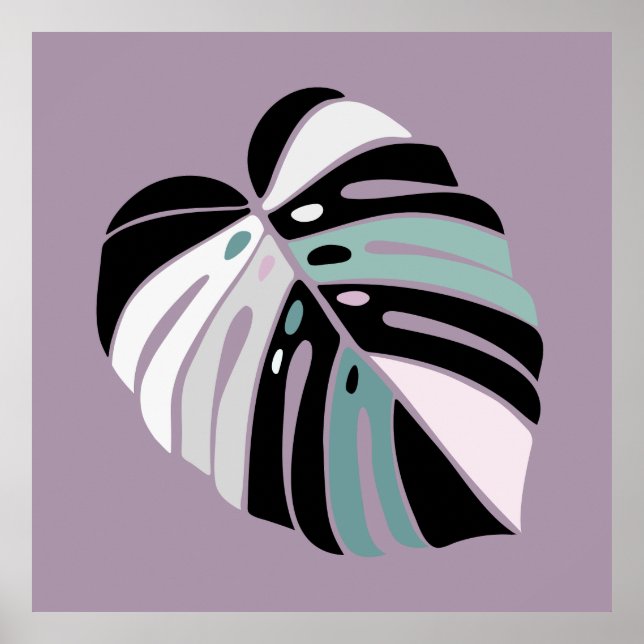 Monstera Leaf - Purple Green Black White Poster (Front)