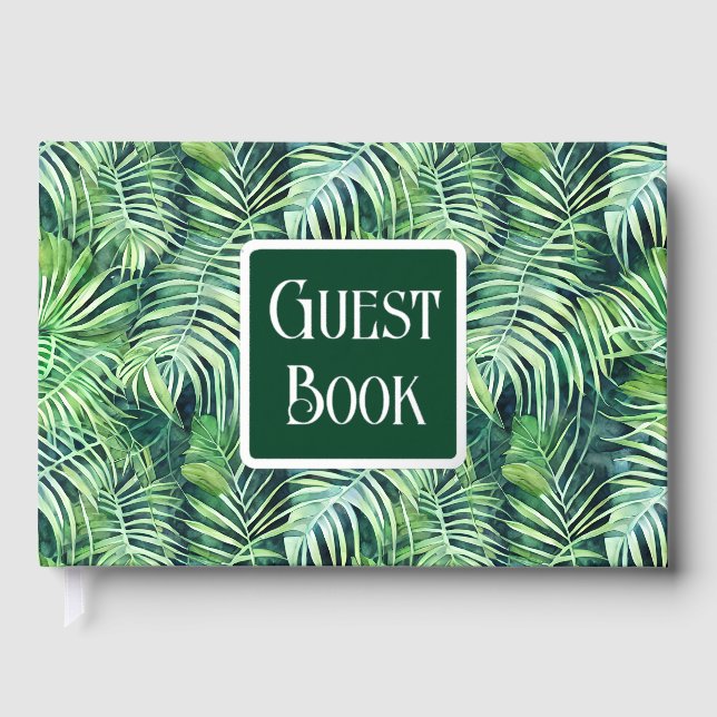 Monstera leaf real foil jungle print pattern guest book (Front)