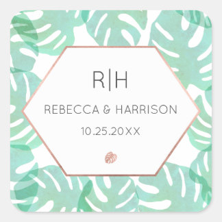 Monstera Leaf & Rose Gold Square Sticker
