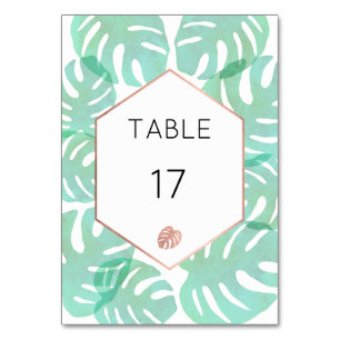 Monstera Leaf & Rose Gold Table Number