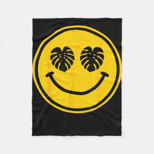Monstera leaf smile tropical vibes beach summer fleece blanket