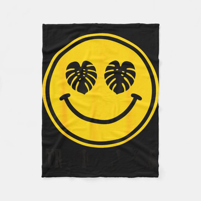Monstera leaf smile tropical vibes beach summer fleece blanket (Front)