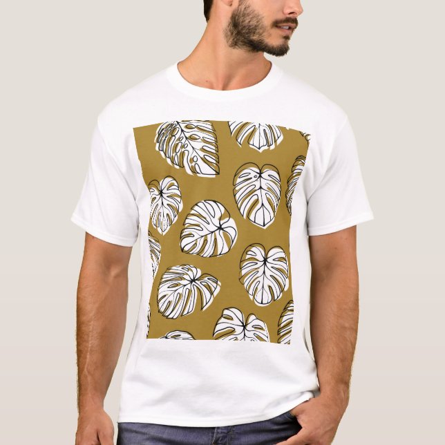 Monstera Leaf, Textile Seamless Pattern. T-Shirt (Front)