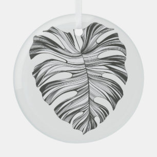 Monstera Leaf: Tropical Natural Element. Glass Ornament