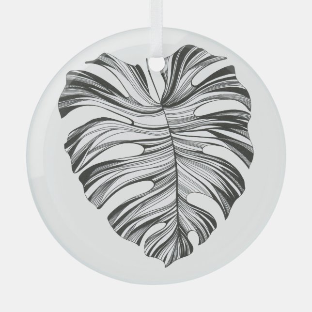 Monstera Leaf: Tropical Natural Element. Glass Ornament (Front)