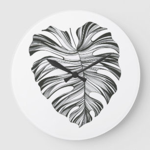 Monstera Leaf: Tropical Natural Element. Large Clock