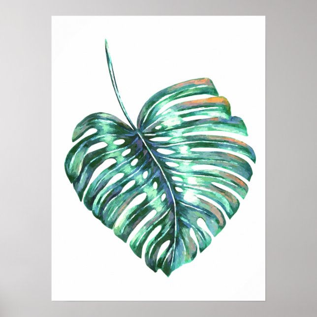 Monstera leaf tropical palm modern watercolor poster (Front)