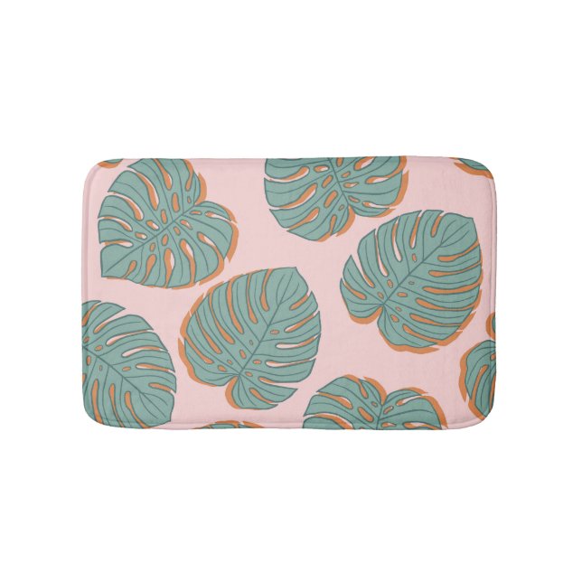 Monstera Leaf: Tropical Vintage Pattern Bath Mat (Front)
