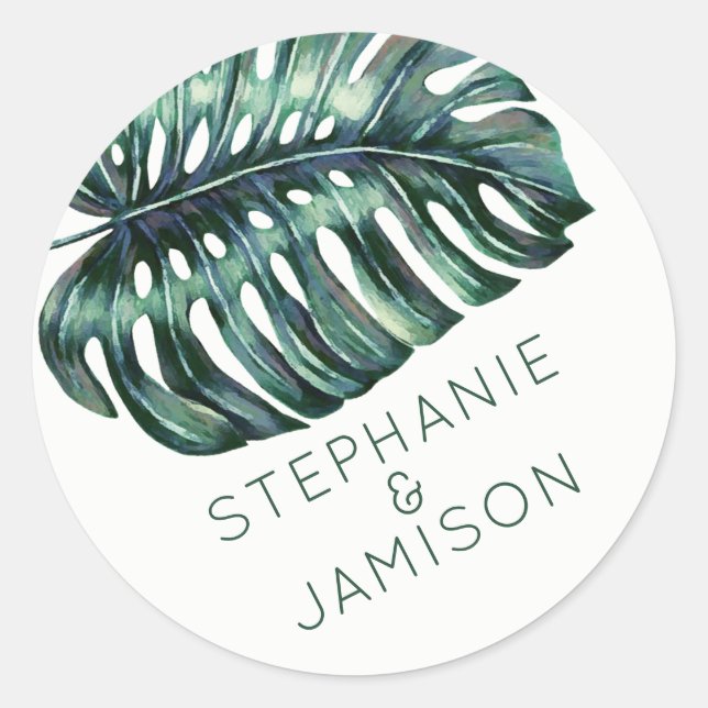 Monstera Leaf Wedding Favour Label (Front)