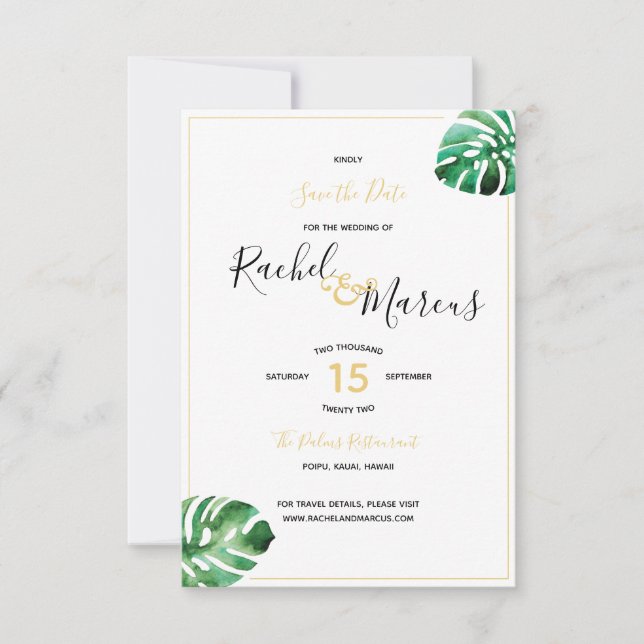 Monstera Leaf Wedding Save The Date (Front)