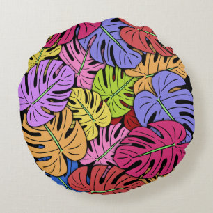 Monstera Leaves #5 Round Pillow