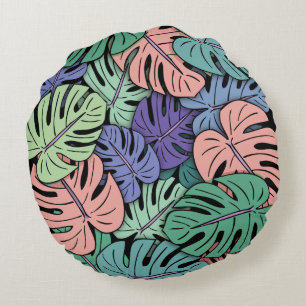 Monstera Leaves #8 Round Pillow