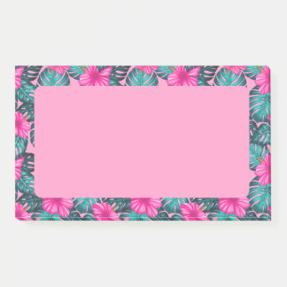 Monstera Leaves and Hibiscus, Teal and Pink Post-it Notes