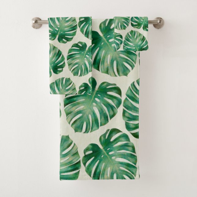 Monstera leaves bath towel set (Insitu)