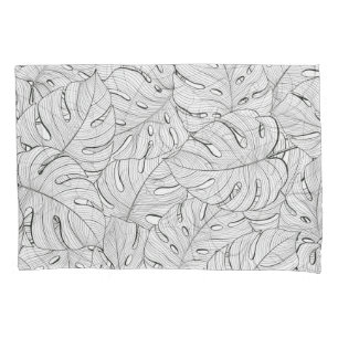 Monstera Leaves Black White Pattern Pillowcase