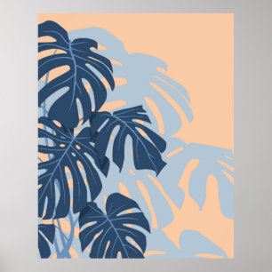 Monstera leaves (Blue and Peachy) Poster